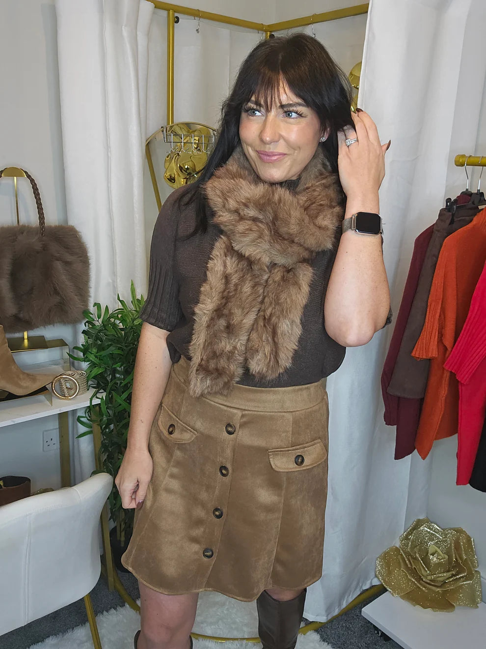 Oslo Faux Fur Long Scarf - Milk Chocolate