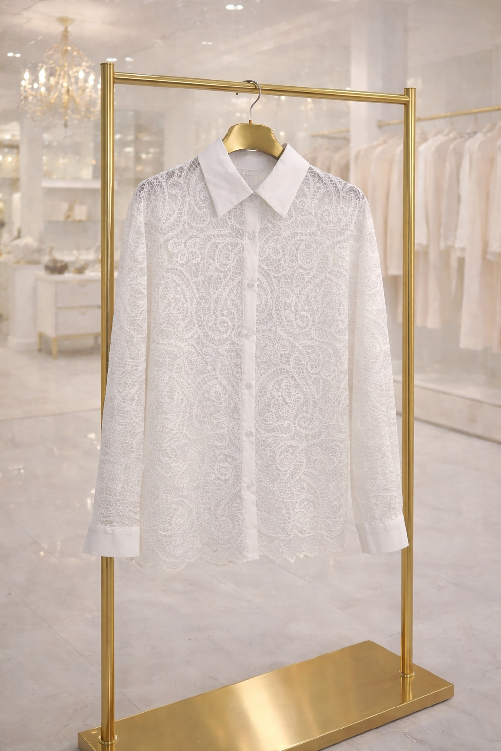 Iridescent Lace Scalloped Blouse - White (One Size, fits from Size 10 up to Size 16)