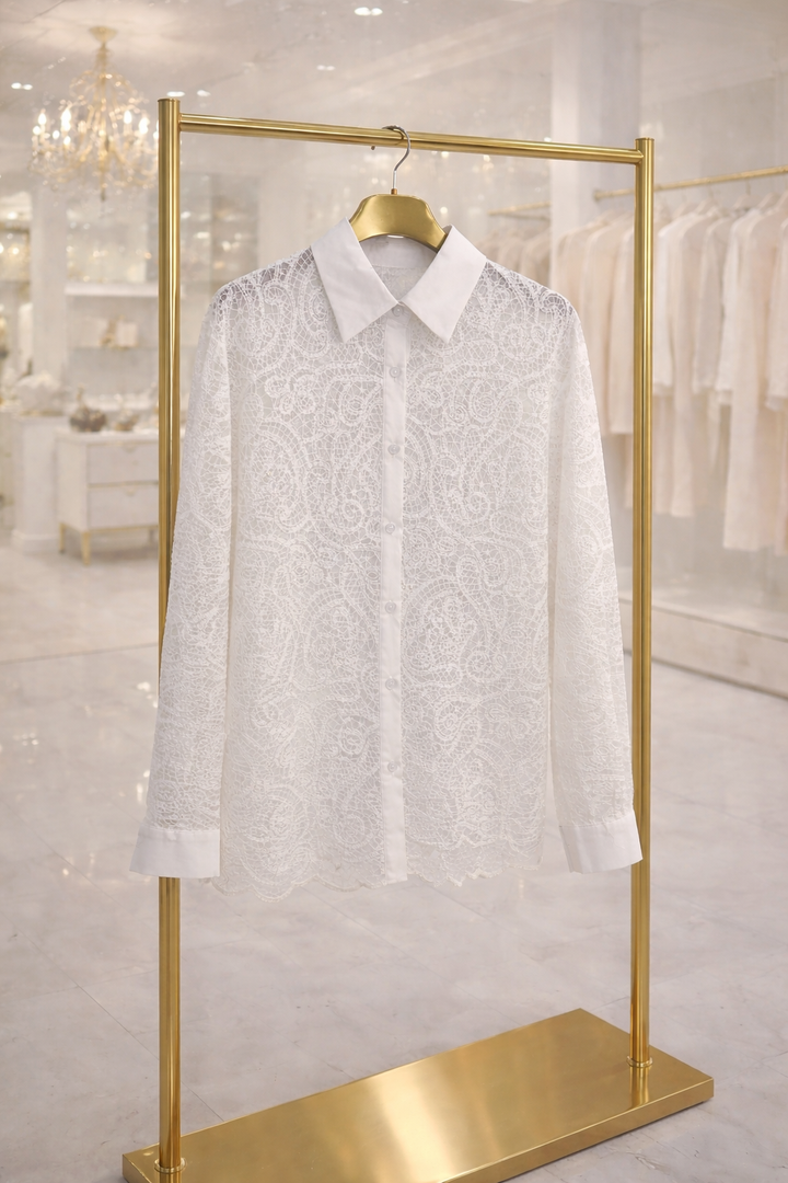 Iridescent Lace Scalloped Blouse - White (One Size, fits from Size 10 up to Size 16)