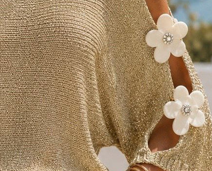Daisy Metallic Gold Cold Shoulder Top - Crystal Daisy Appliques (One Size, fits 8 to 16)