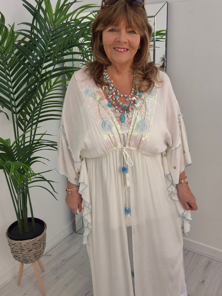 Sunshine Kimono - White/Blue/Gold