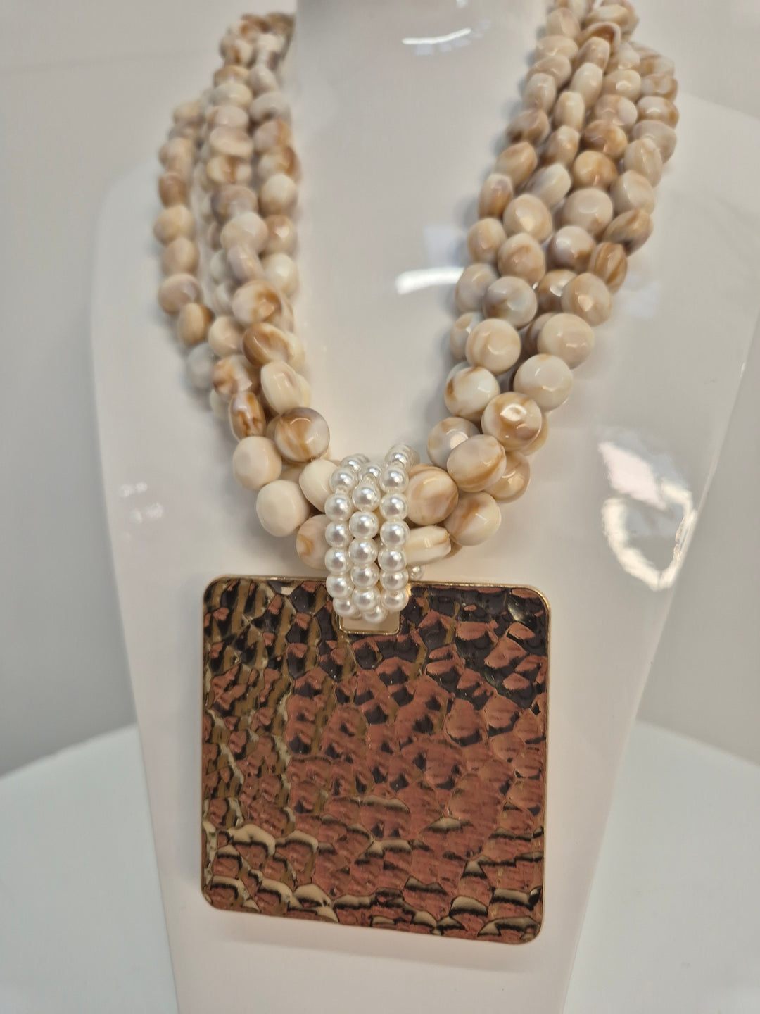 Ibiza Statement Beaded Necklace (4 Strands) - Gold Tone