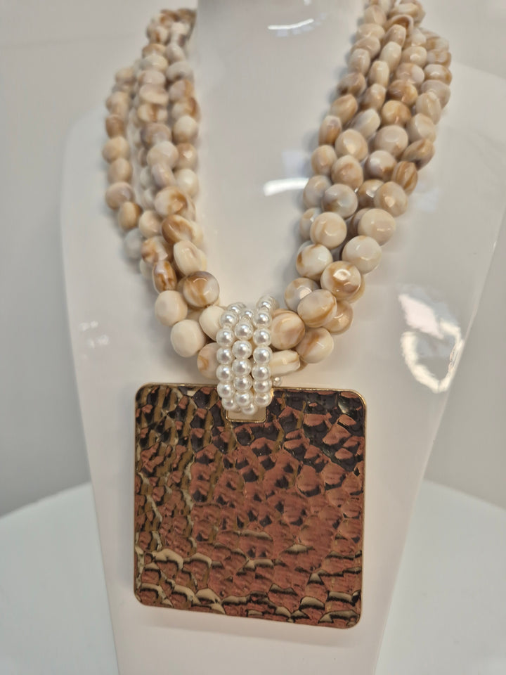 Ibiza Statement Beaded Necklace (4 Strands) - Gold Tone