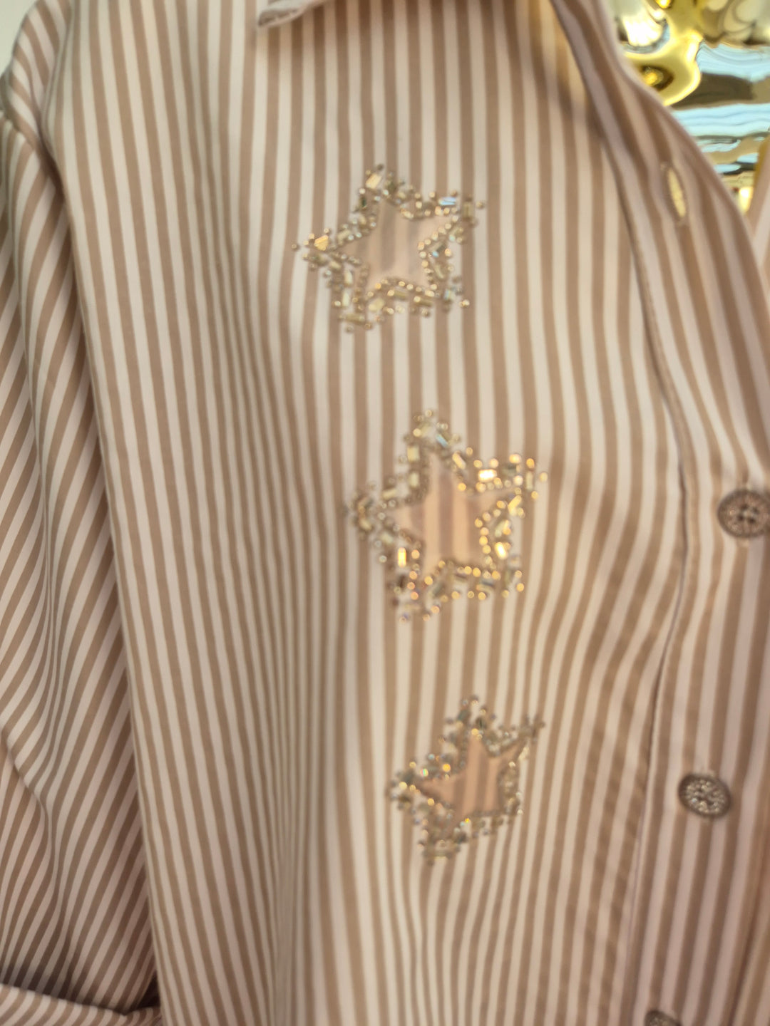 Stars Pin Stripe Oversized Shirt - (One Size/Curvy - fitting from Size 14 up to Size 20) Natural