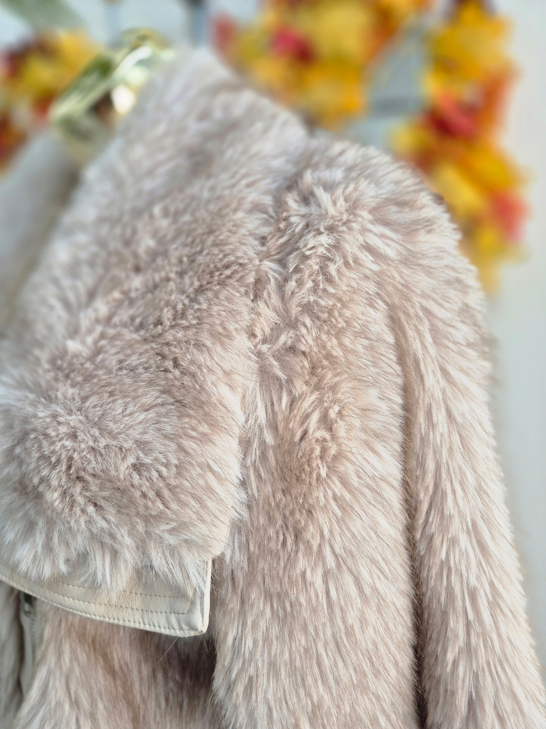 Oslo Faux Fur Jacket with Shawl Collar & Zip (One Size - fits from 10/12 up to Size 16) - Creamy Beige