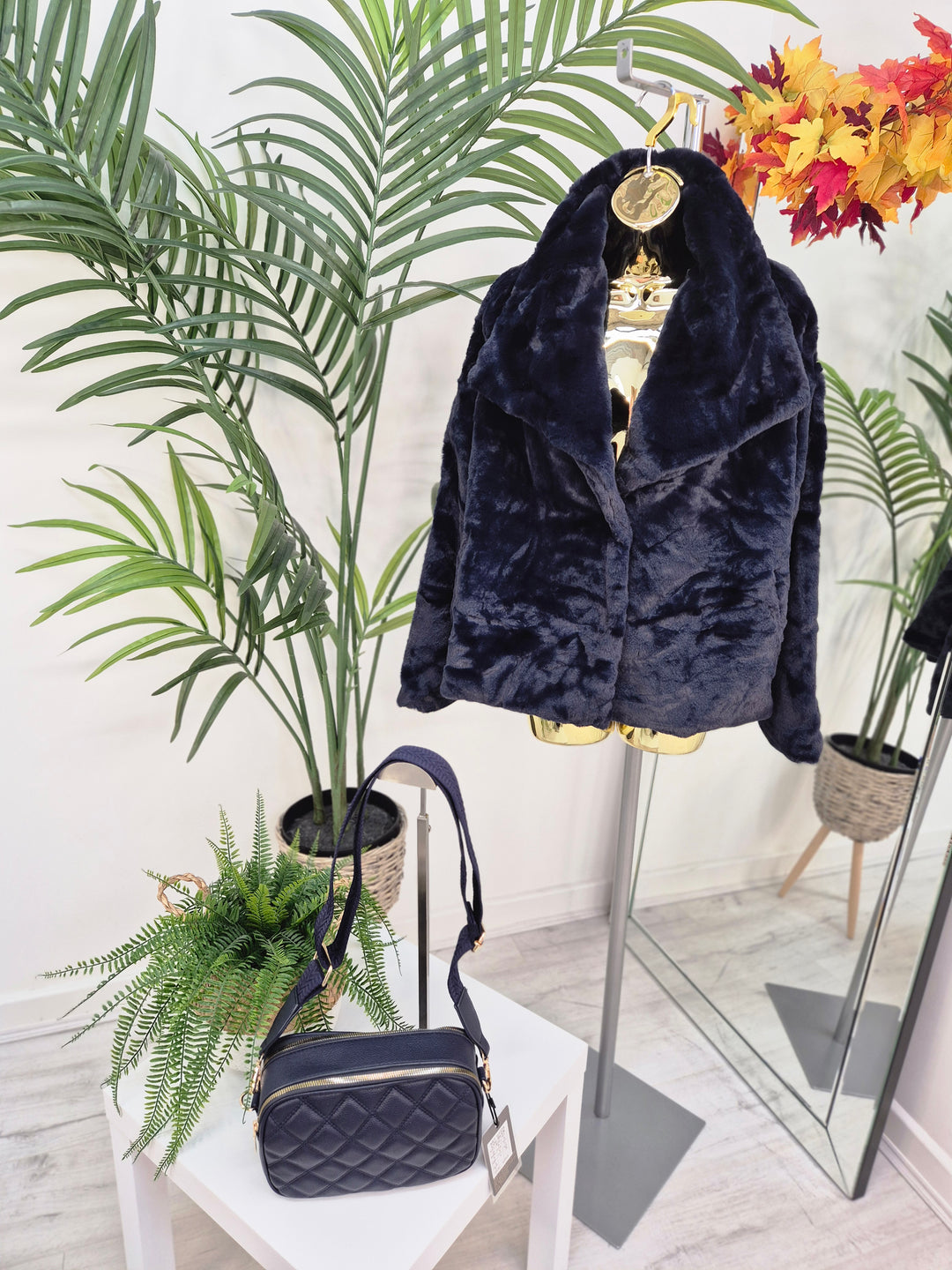 Oslo Faux Fur Medium Length Coat - Navy (One Size - fits from Size 10/12 up to Size 16/18)