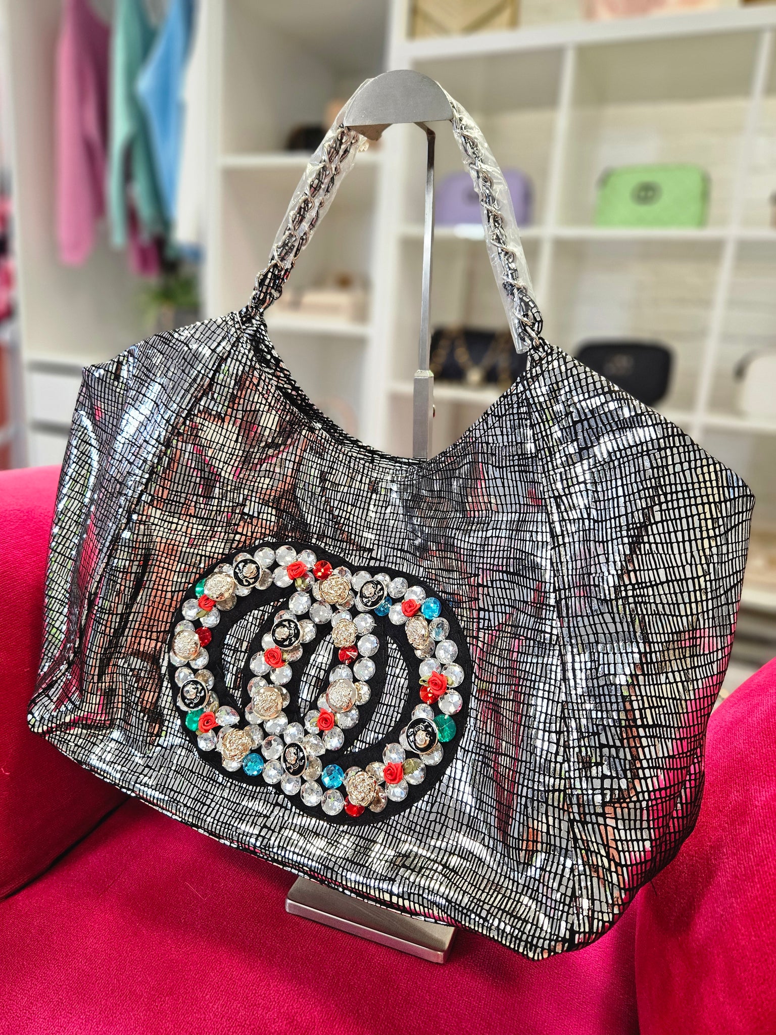 CoCo Crystal Quilted Tote Bag - Pewter