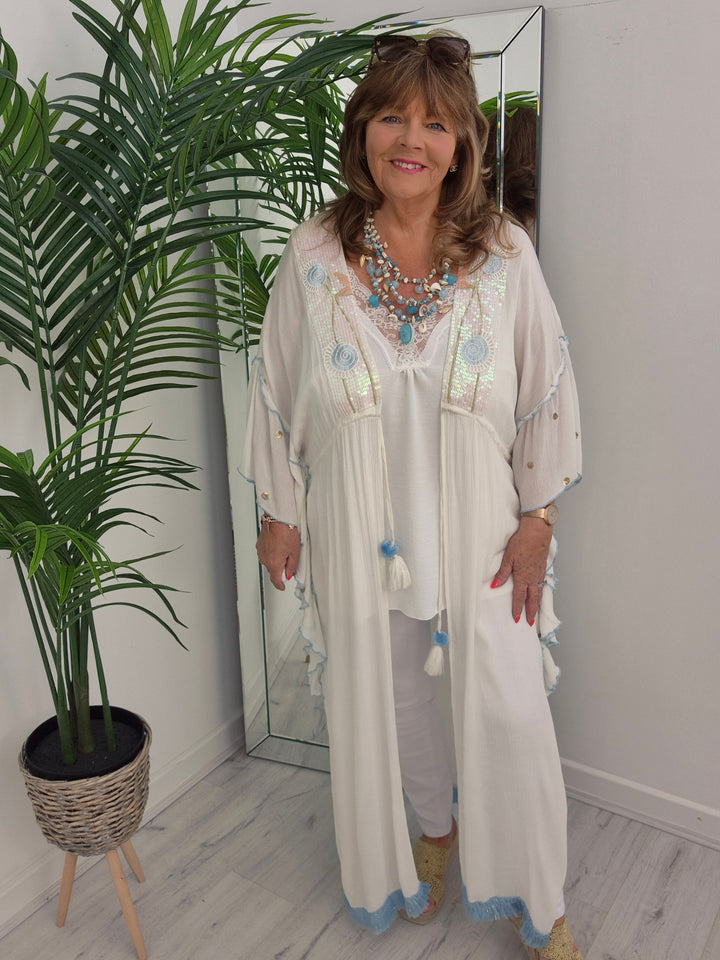 Sunshine Kimono - White/Blue/Gold
