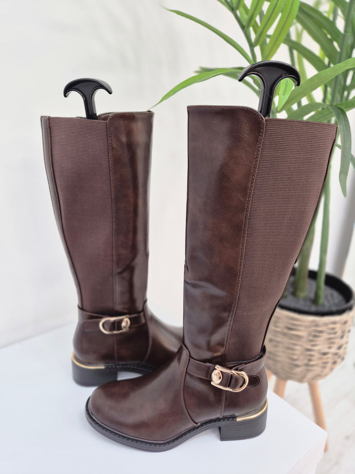 Boston Riding Boots with Elasticated Stretchy Back - Chocolate