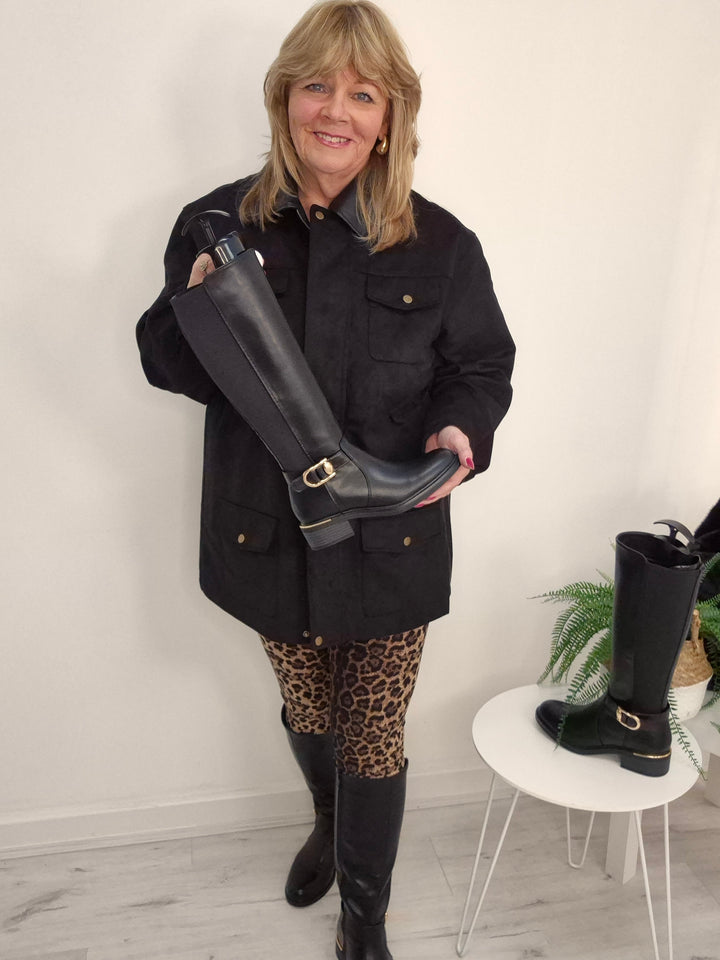 Boston Riding Boots with Elasticated Stretchy Back - Black