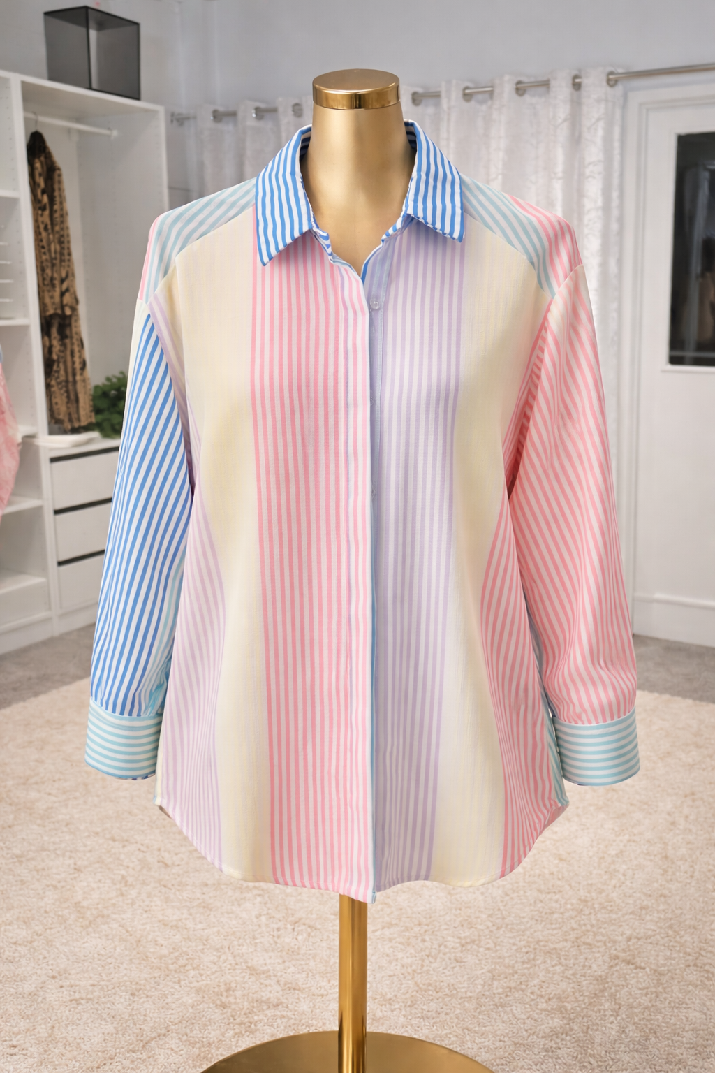 Candy Stripe Zeta Otto Oversized Blouse (One Size/Curvy - fits from Size 14/16 up to Size 18/20)