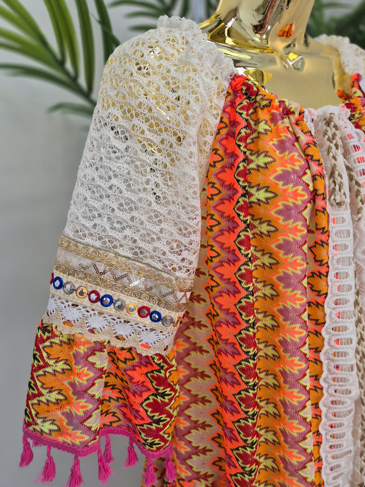 Trinidad Bardot Kaftan/Beach Dress - White/Multi (Oversized)