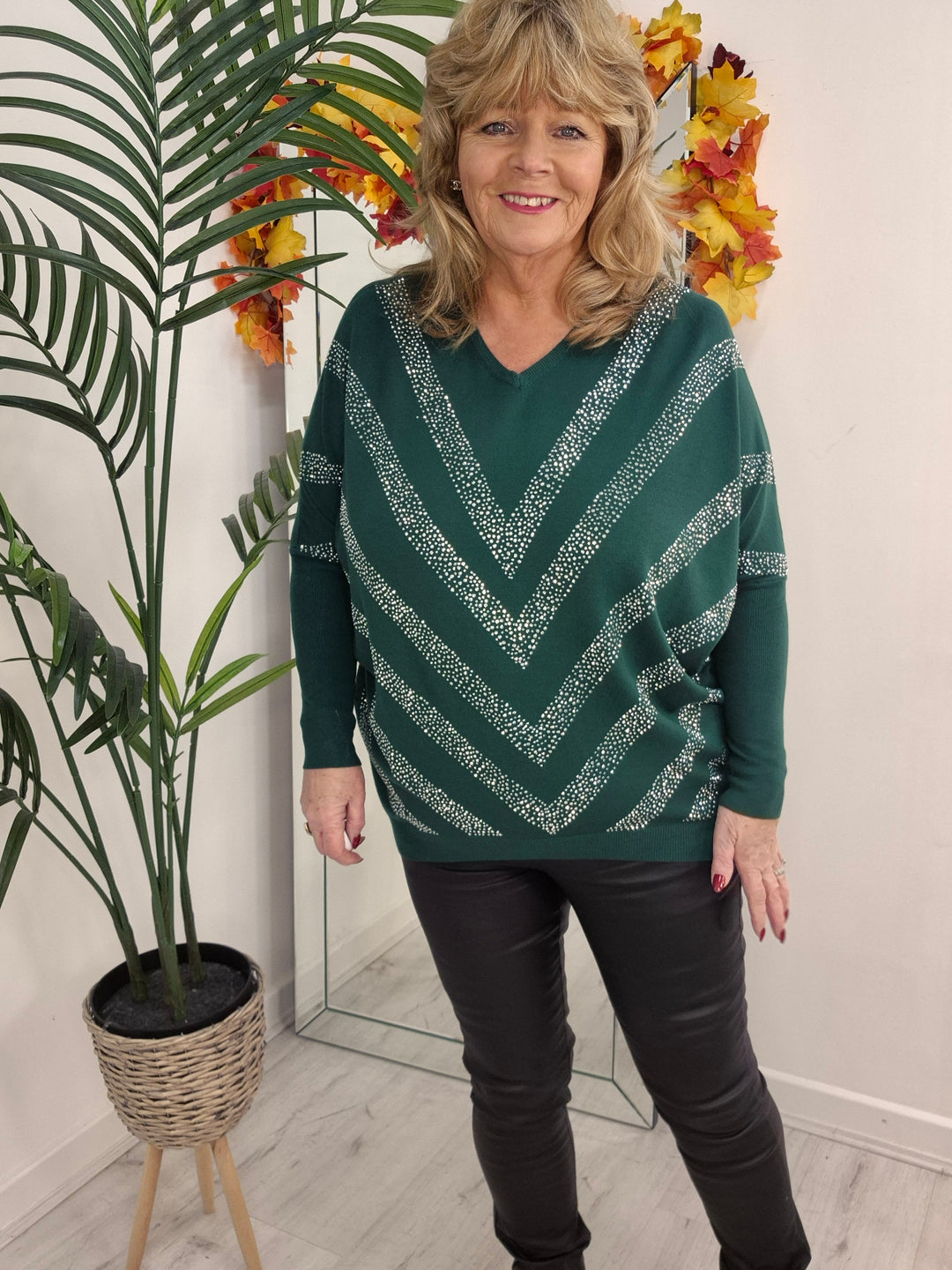 Verity Sparkly Oversized Jumper with V Neck (choose your Colour) (One Size/Curvy, fits from Size 12/14 up to Size 18)