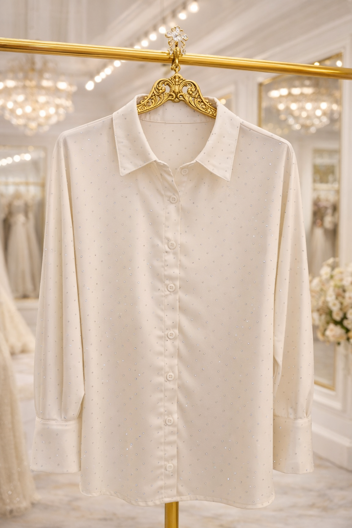 Candice Diamante Sparkly Blouse - Cream (One Size/Curvy, fitting from Size 14/16 up to Size 18)