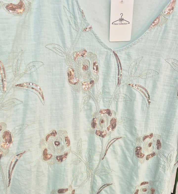 Amalfi Oversized Top with Rose Gold Sequins (One Size/Curvy fitting from Size 14 up to Size 18) - Mint
