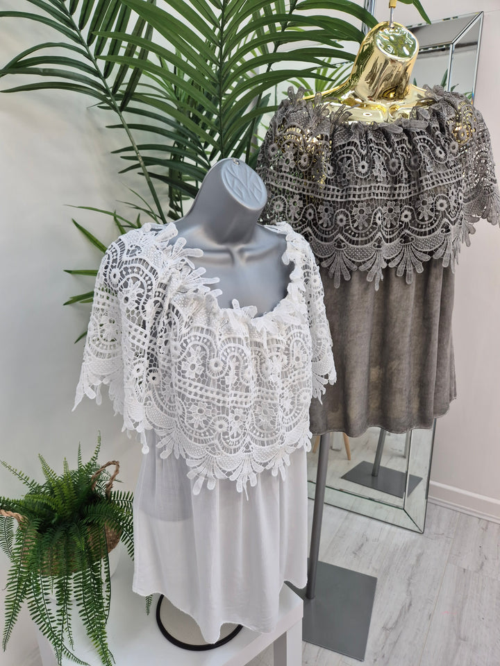 Florence Lace Bardot Top - (choose your Colour)