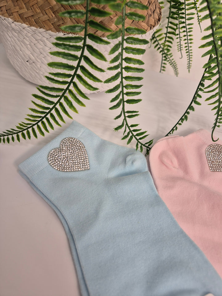 Diamante Heart Soft Socks - (choose from Pink or Blue)