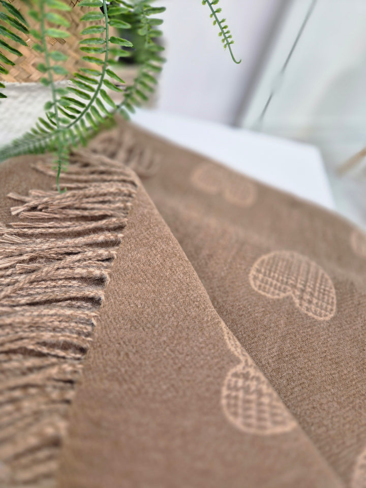 Hearts Oversized Scarf with Fringing - Chocolate