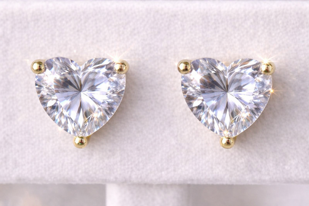 Crystal Heart Earrings - Gold Tone (Pierced)