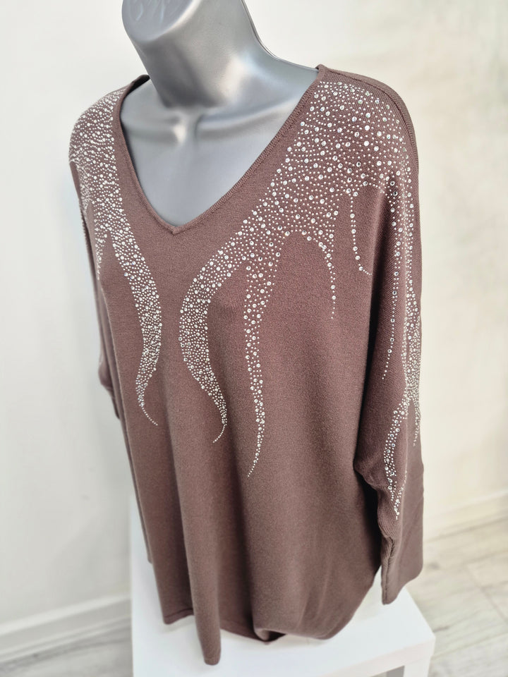 Sasha Sparkle Oversized Jumper - Chocolate (fitting from Size 14 up to Size 20)