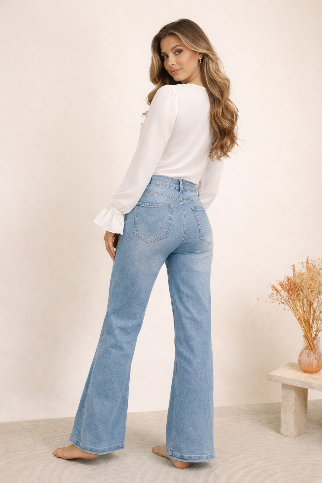 Baroque Gold Button Wide Leg Jeans - Stonewashed (choose your Size)