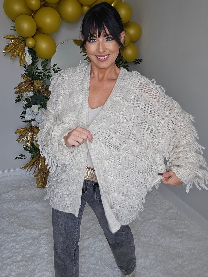 Shaggy Cardigan (Oversized) Long Length - Cream