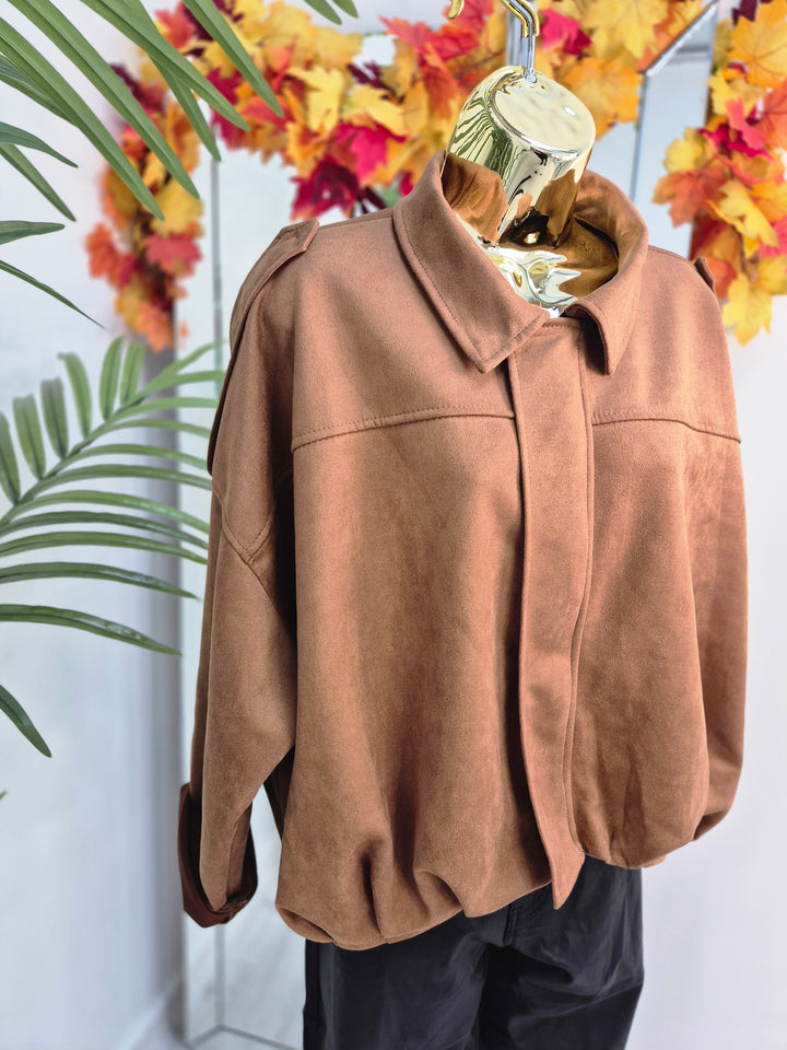 Sam Suedette Biker Jacket (Loose Fit, fits from Size 10/12 up to Size 16) - Tan