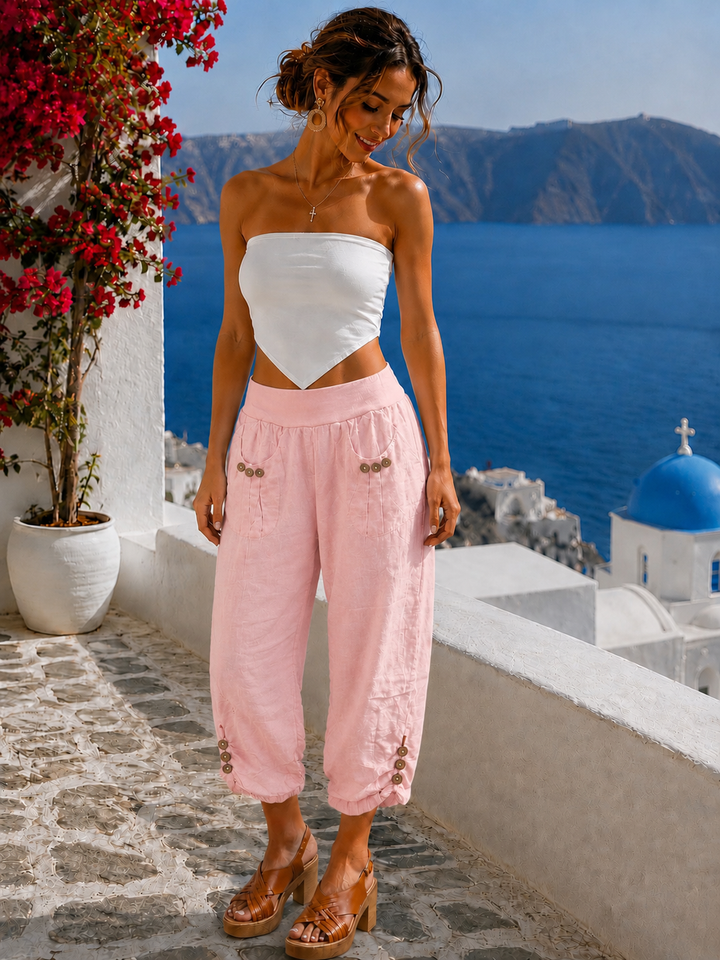 Amalfi Linen Cropped Pants (Petite/One Size fits from Size 8 up to Size 14) - Dusky Pink