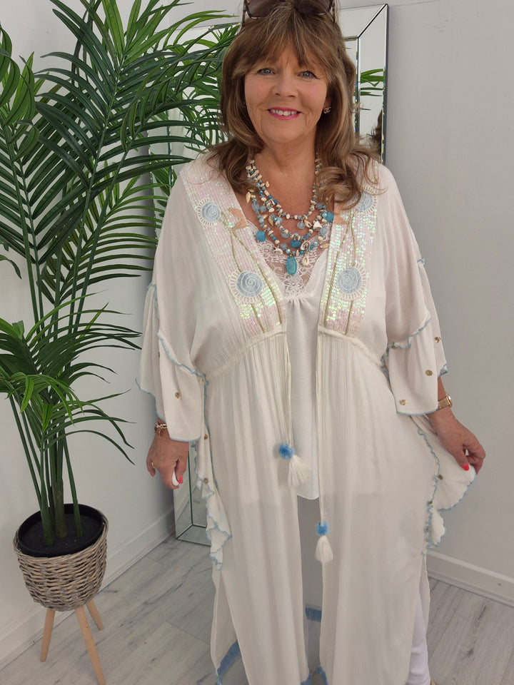 Sunshine Kimono - White/Blue/Gold