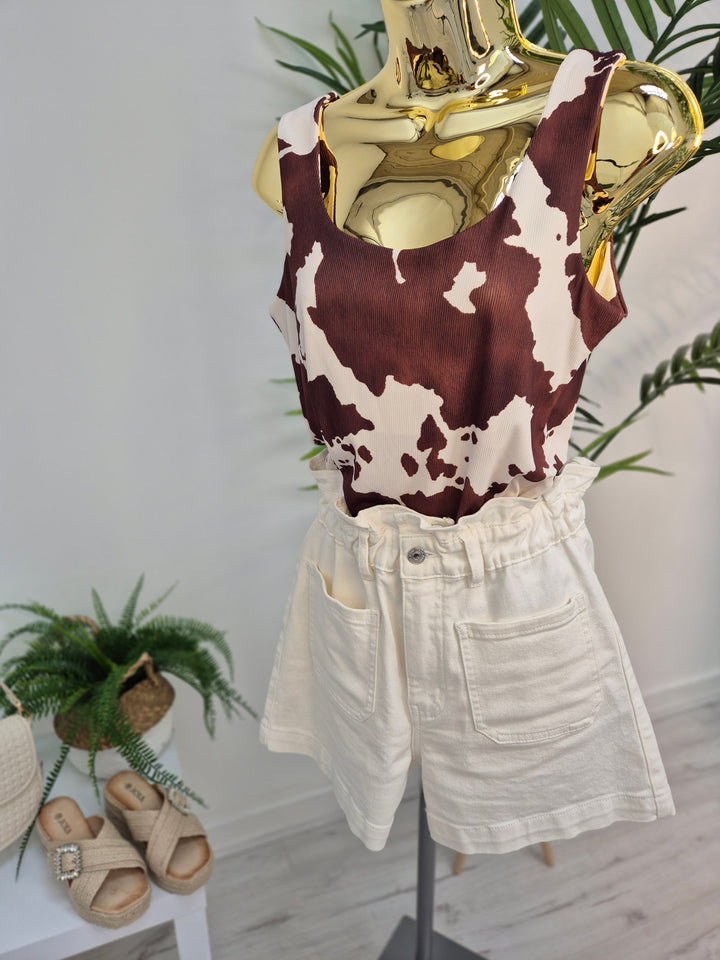 Maisy Moo Double Layered Vest Top - Brown/Cream