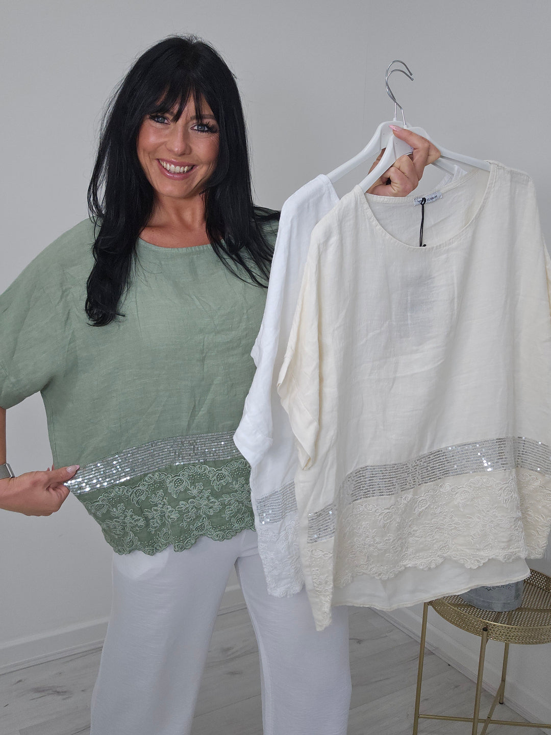 Linen Sequin Top - ( Choose your colour )