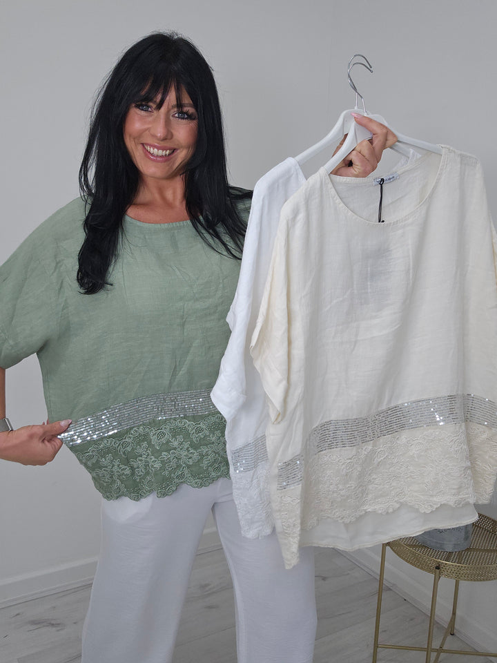 Linen Sequin Top - ( Choose your colour )
