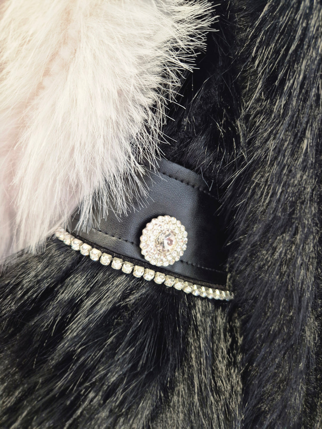 Oslo Crystal Faux Fur Jacket - Black - (One Size fits from Size 10 to Size 16)