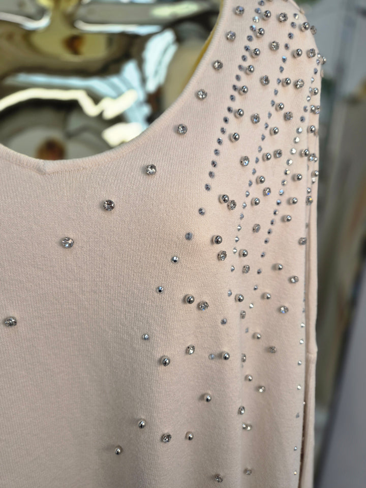 Celine Crystals, Pearls & Diamantes Oversized Jumper with V Neck (choose your Colour) (One Size/Curvy, fits from Size 12 up to Size 18)