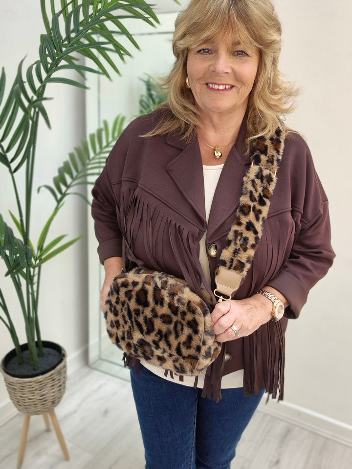 Oslo Leopard Faux Fur Bag - Chocolate Brown