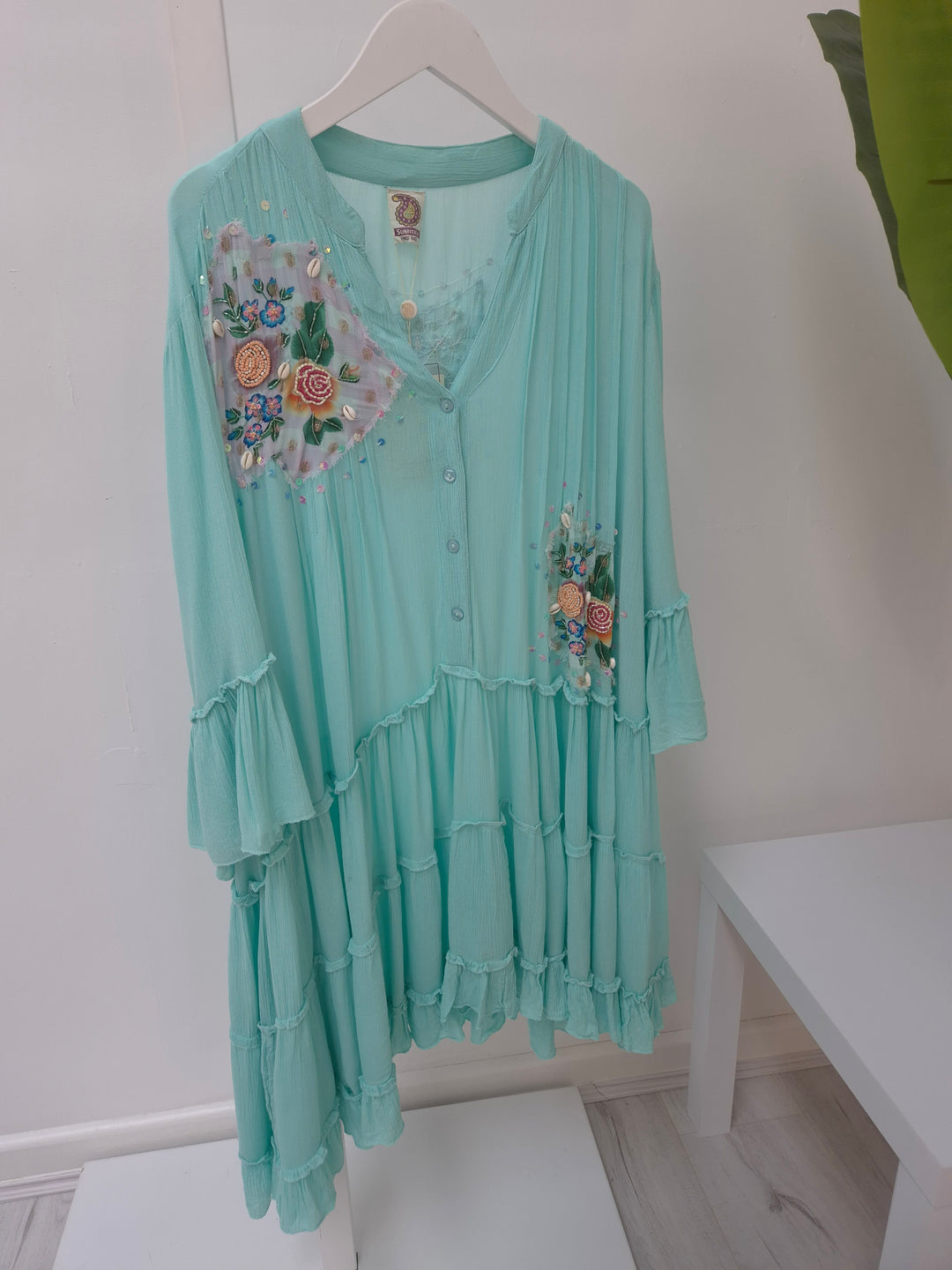 Boho Dress with Seashells - Green