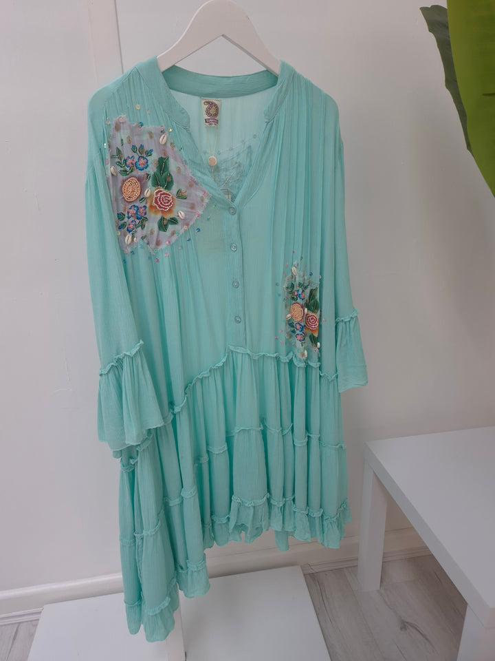 Boho Dress with Seashells - Green