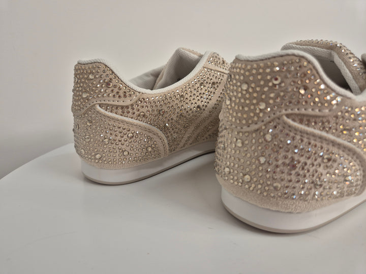 Marbella Sparkly Crystal Trainers - Beige (choose your Size)