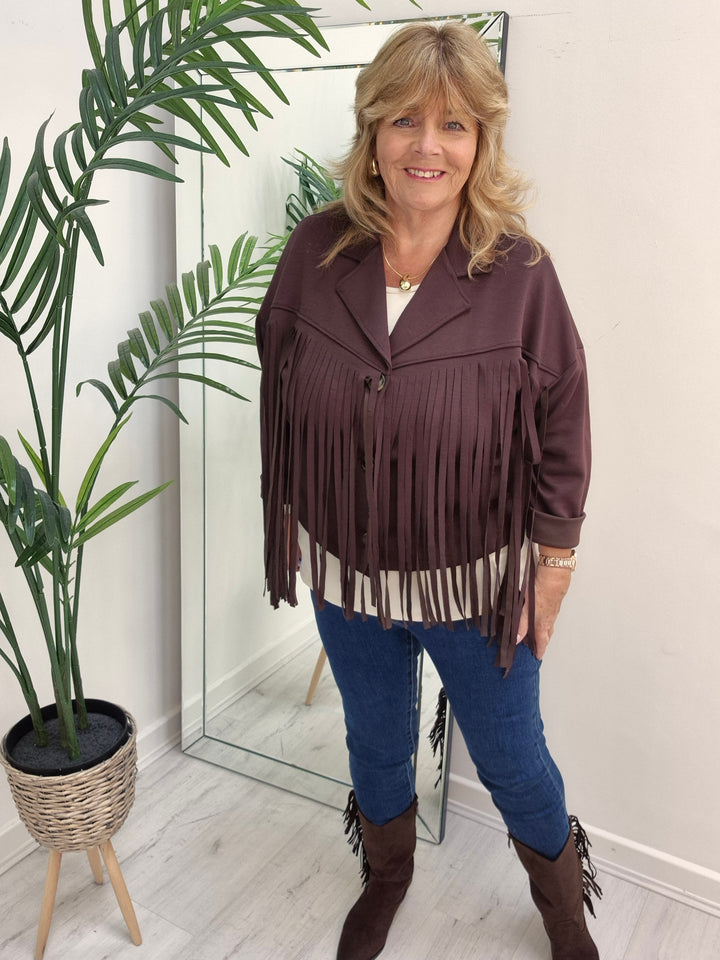 Texas Fringed Jacket  - (One Size fits from Size 12/14 to Size 18) - Chocolate