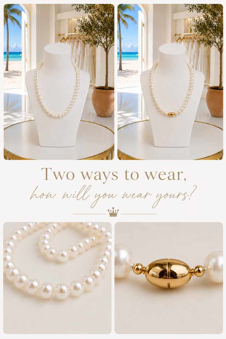 Pearl Necklace with Magnetic Clasp - Gold Tone
