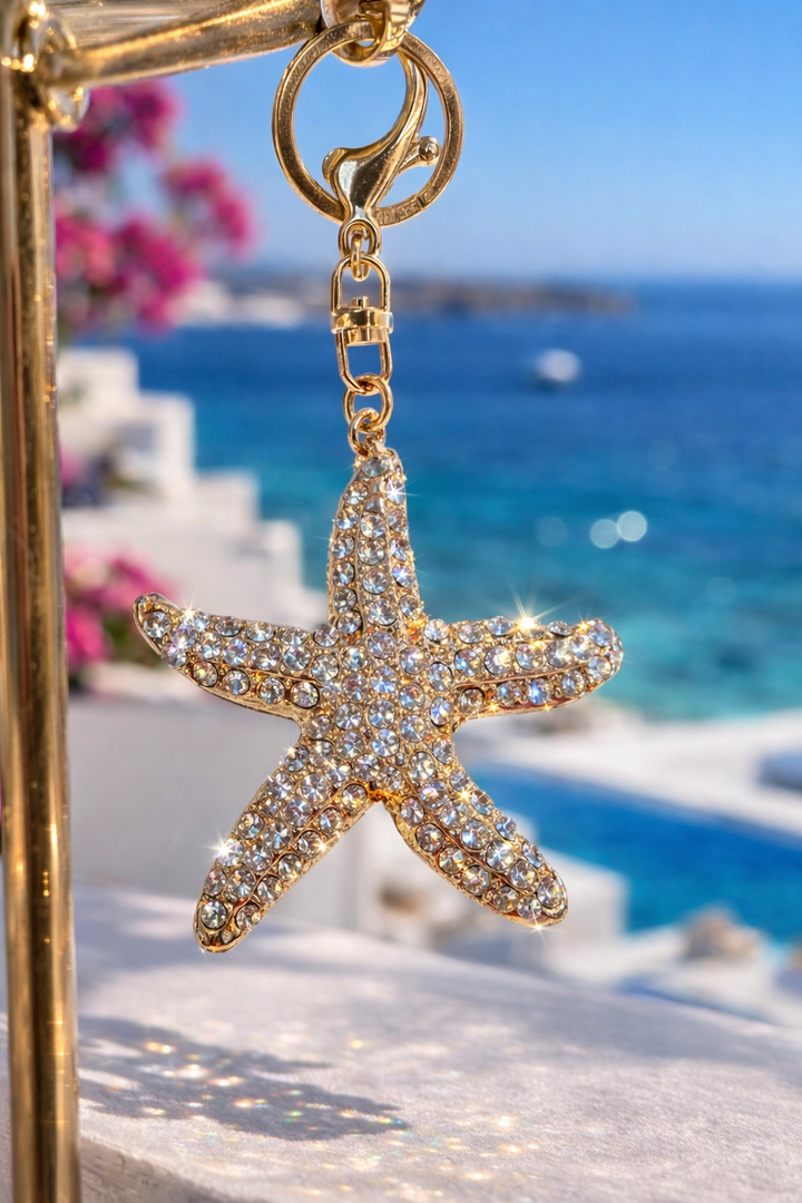 Crystal Starfish Key Ring (Gold Tone)