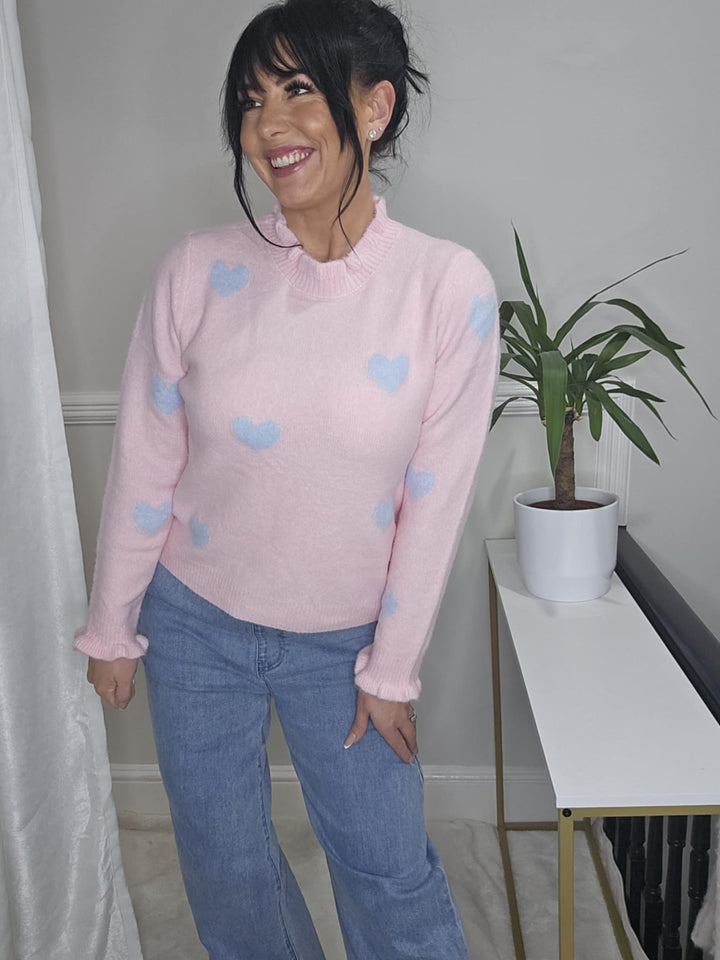 Helen Hearts Ruffled Jumper (One Size from Size 8 up to Size 16) - Pink/Blue