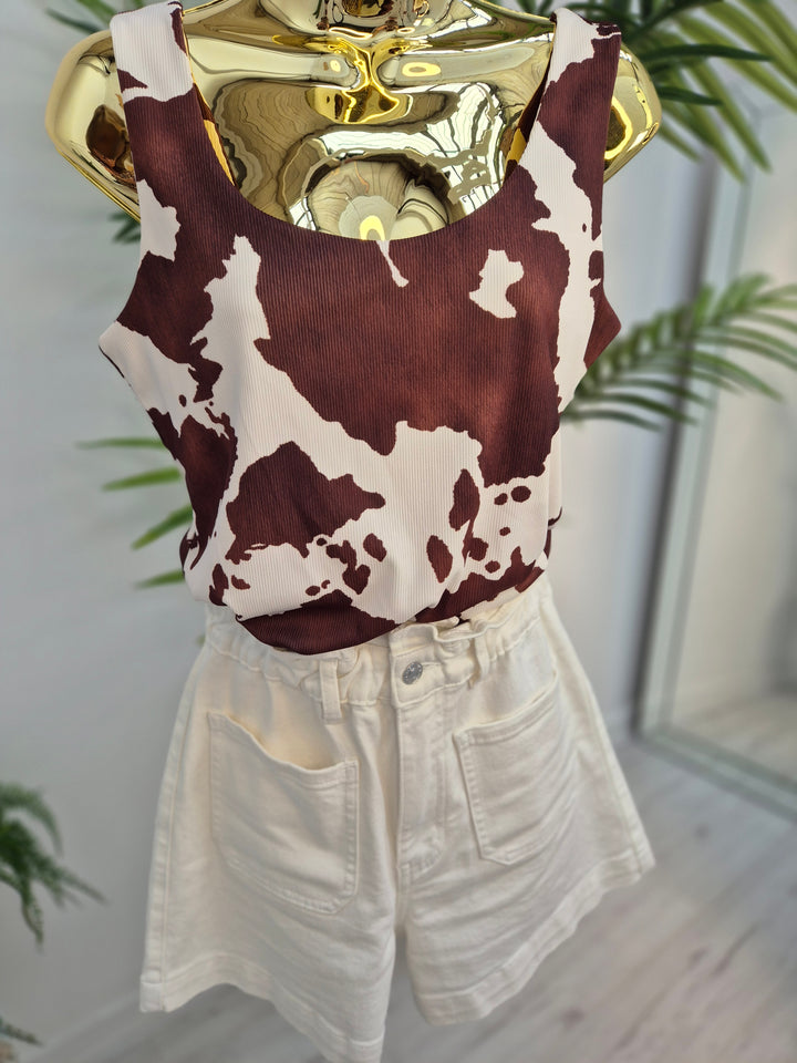 Maisy Moo Double Layered Vest Top - Brown/Cream