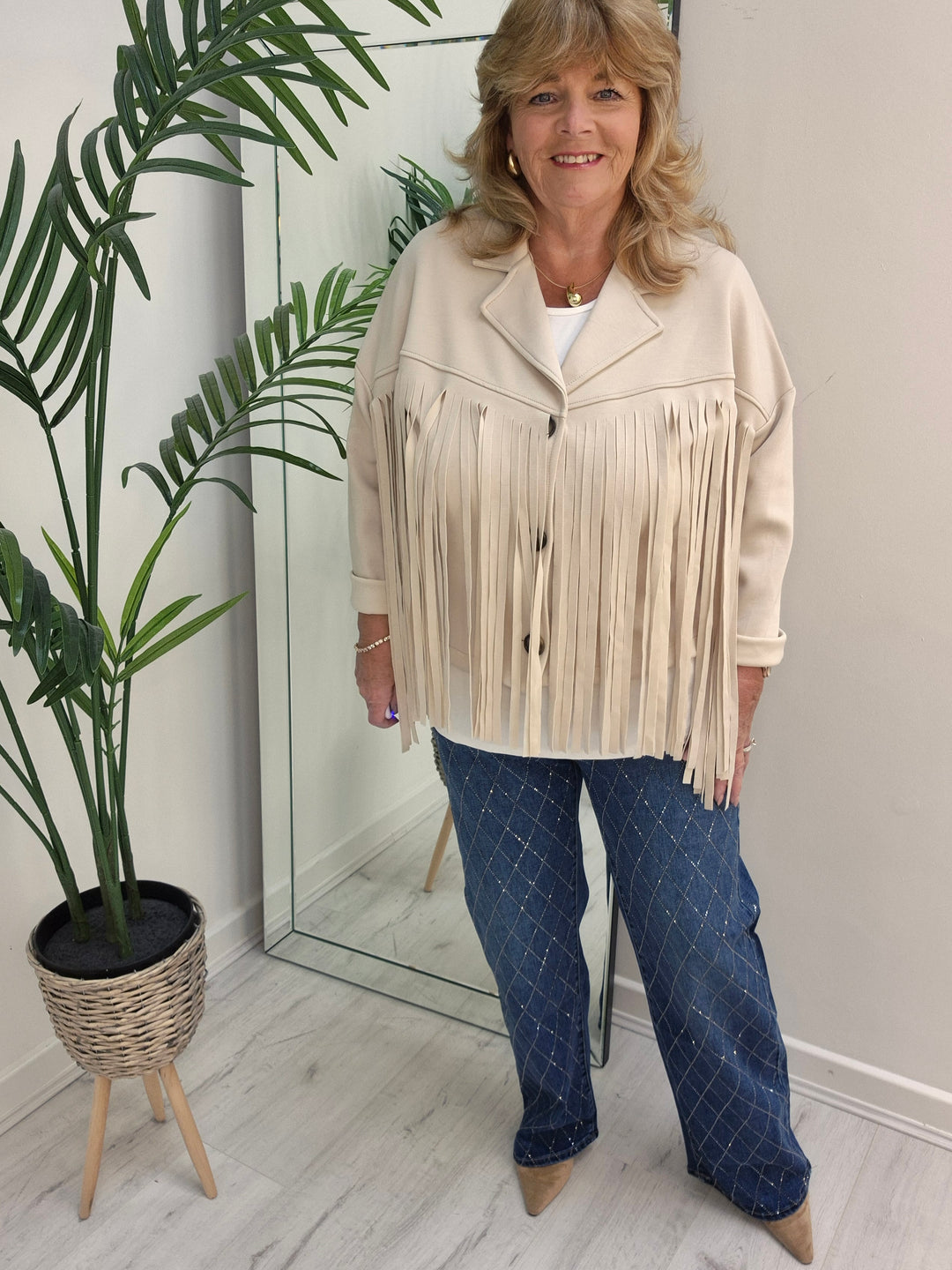 Texas Fringed Jacket  - (One Size fits from Size 12/14 to Size 18) - Beige