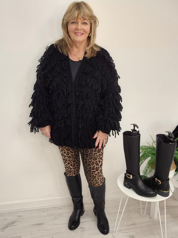 Shaggy Cardigan (Oversized) Long Length - Black