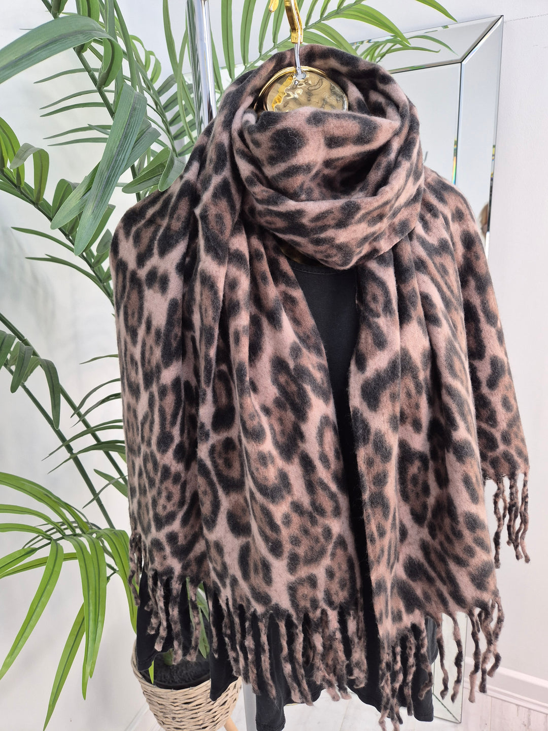Chocolate Leopard Soft Touch Oversized Fringed Scarf