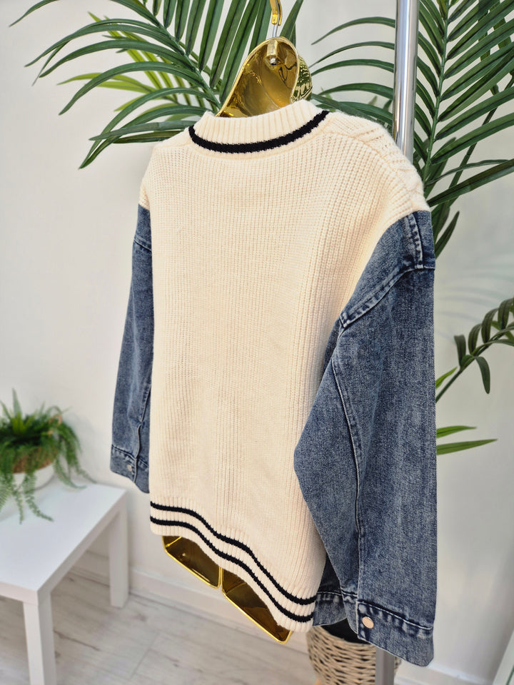 Callie Cable Cardigan with Denim - One Size - fits from Size 10/12 up to Size 18