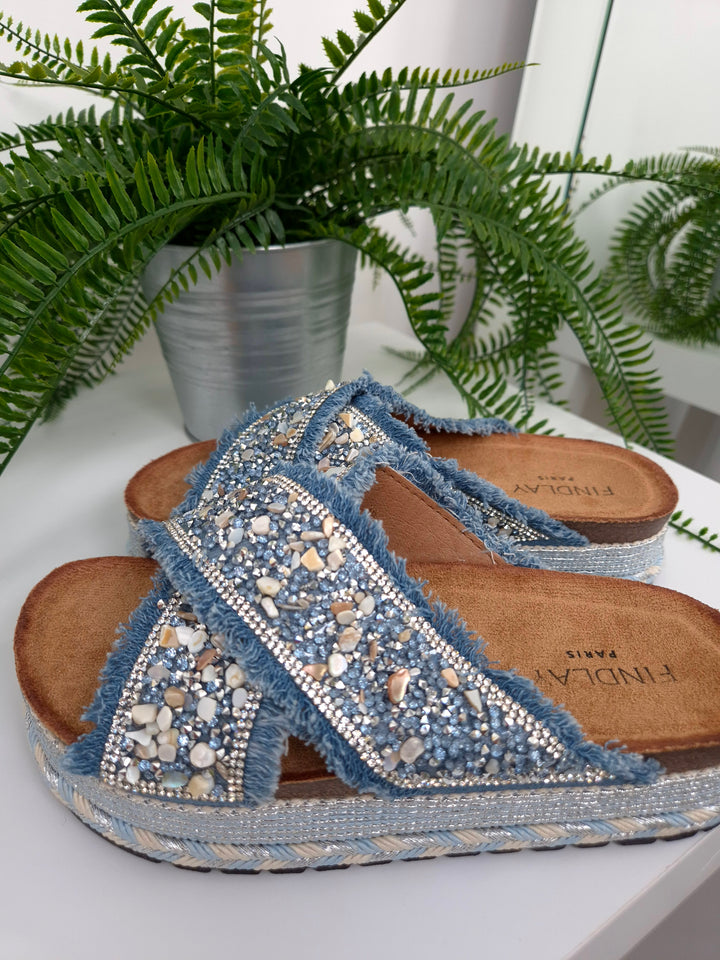 Bali Slip On Sliders - Blue (choose your Size)