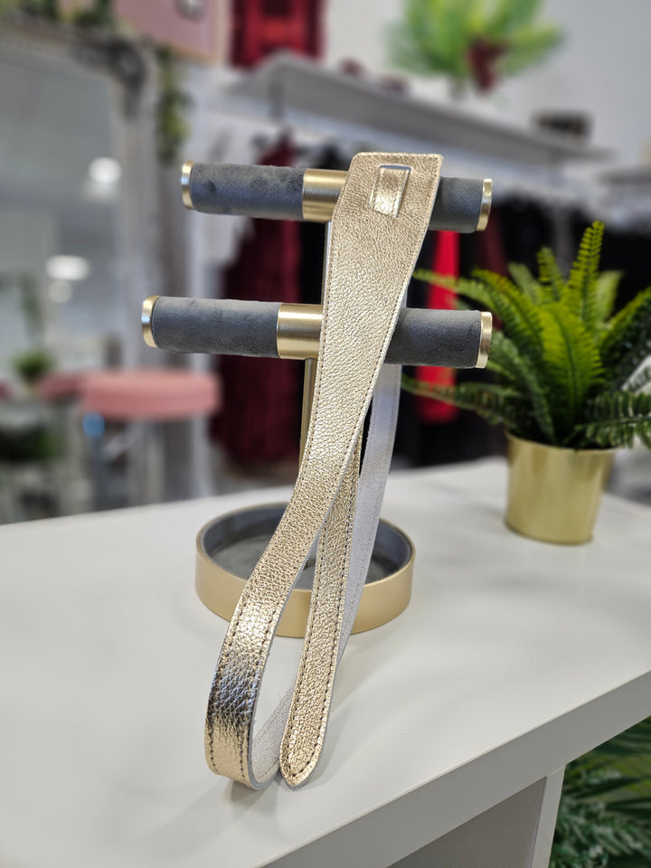 Leather Cross Through Belt - Gold Metallic (Real Leather)