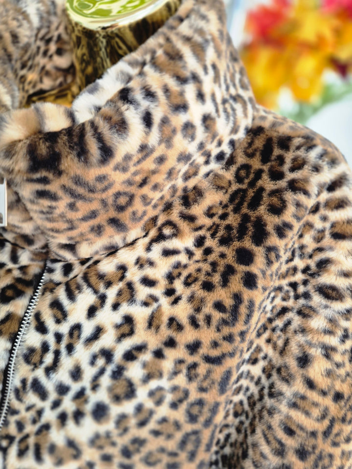 Oslo Faux Fur Jacket with Funnel Collar & Zip Fronted (One Size - fits from 10 up to Size 16) - Leopard